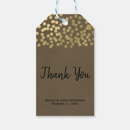 Gouden Moderne Chic Rustieke Kraft Chic Trouwgesch Cadeaulabel (Voorkant)