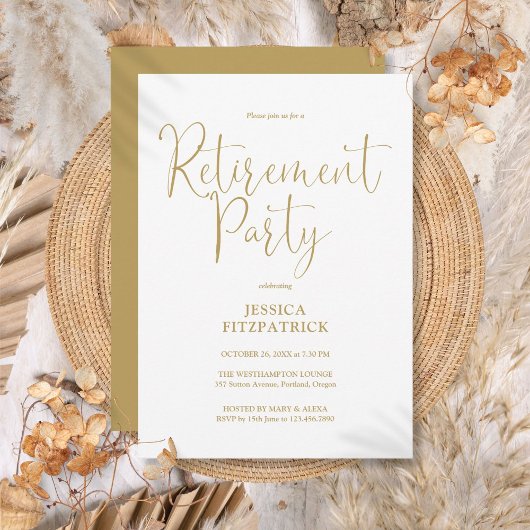 Gouden Moderne Elegante Script Pensioenfeest Kaart