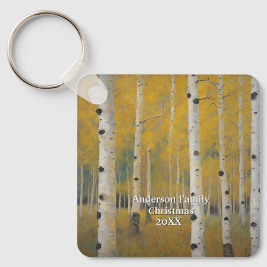 Gouden Moderne Espenbomen Sleutelhanger (Voorkant)