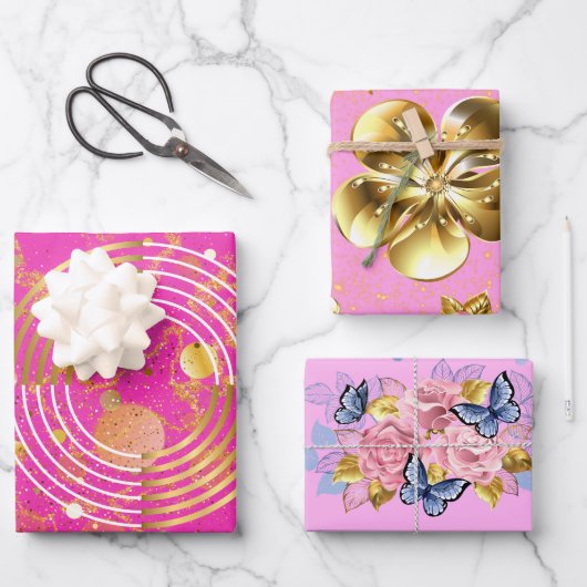 Gouden moderne geometrische en bloemen Galore Inpakpapier Vel (Voorkant)