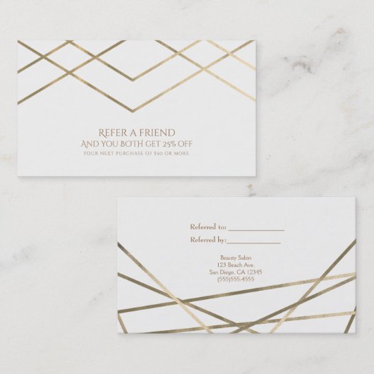 Gouden moderne geometrische lijnen verwijzen naar  aanbevelingskaartje (Voorkant / Achterkant)