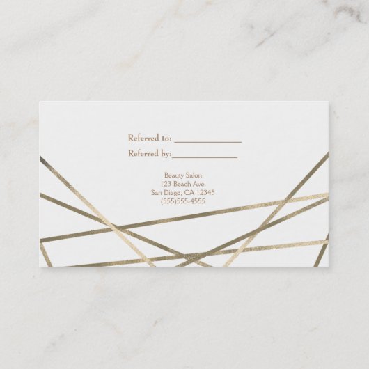 Gouden moderne geometrische lijnen verwijzen naar aanbevelingskaartje (Achterkant)