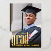 Gouden Moderne Grad Gradiënt Afstudeerfoto Sjabloo Folie Uitnodiging (Voorkant)