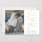 Gouden Moderne Kalligrafie Foto Bewaar de Datummag Magnetische Uitnodiging (Voorkant)