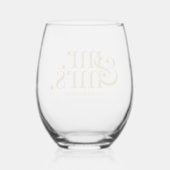 Gouden moderne kalligrafie Mr. en Mrs. Wedding Wijnglas Zonder Voet (Achterkant)