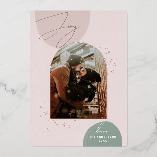 Gouden moderne kerst | Elegante Joy Arch foto Folie Feestdagenkaart (Voorkant)