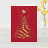 Gouden moderne kerstboom op rood kaart (Gele Bloem)