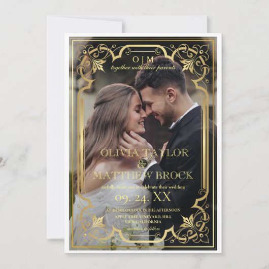 Gouden Moderne Klassieke Fotobruiloft Kaart (Voorkant)