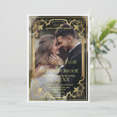 Gouden Moderne Klassieke Fotobruiloft Kaart (Staand voorkant)