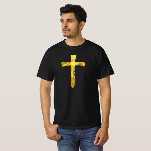 Gouden moderne kruis - Christelijk Religieus Cruci T-shirt (Voorkant volledig)