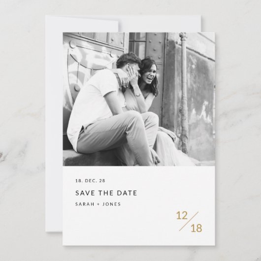 Gouden moderne minimalistische foto bruiloft Bewaa Kaart (Voorkant)