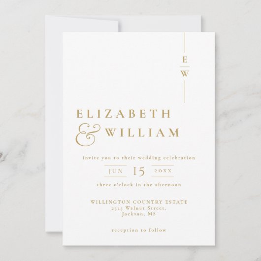 Gouden Moderne Minimalistische Monogram Wedding QR Kaart (Voorkant)