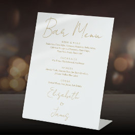 Gouden moderne minimalistische scriptbarmenu reclamebord met voetstuk