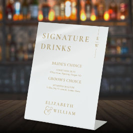 Gouden Moderne Monogram Onderschrift Dranken Reclamebord Met Voetstuk