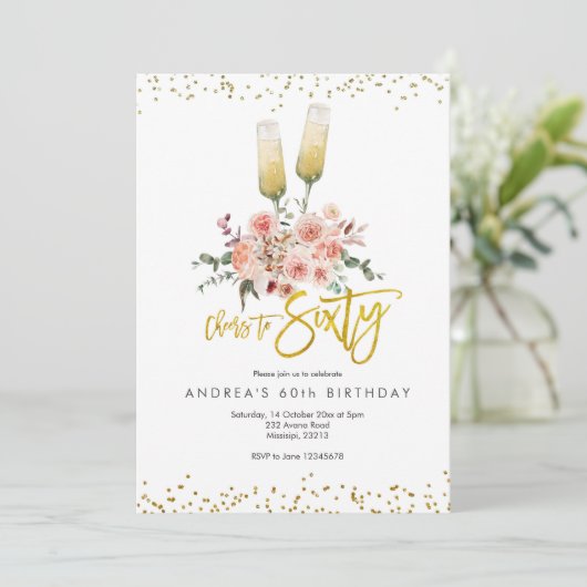 Gouden Moderne Proost op Zestig Uitnodiging (Staand voorkant)