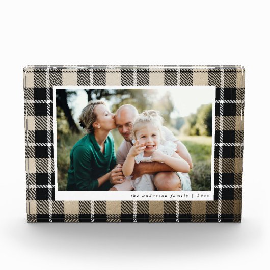 Gouden moderne rustieke tartan check familie foto (Voorkant)