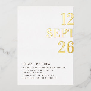 Gouden moderne schone typografie bruiloft + detail folie uitnodiging
