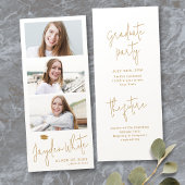 Gouden moderne script 3 foto afstudeeraankondiging kaart