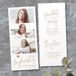 Gouden moderne script 3 foto afstudeeraankondiging kaart