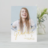 Gouden moderne script 4 foto afstudeeraankondiging folie uitnodiging (Staand Voorkant)