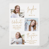 Gouden moderne script 4 foto afstudeeraankondiging folie uitnodiging (Achterkant)