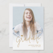 Gouden moderne script 4 foto afstudeeraankondiging kaart (Voorkant)