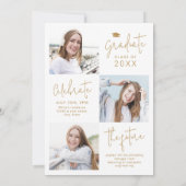 Gouden moderne script 4 foto afstudeeraankondiging kaart (Achterkant)
