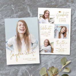 Gouden moderne script 4 foto afstudeeraankondiging kaart