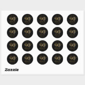 Gouden moderne script 90ste verjaardagsfeest zwart ronde sticker (Vel)