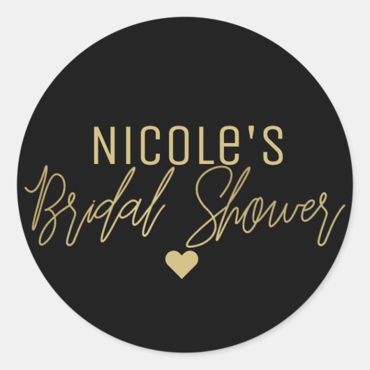 Gouden Moderne Script BRUIDAL SHOWER Elke Kleur Aa Ronde Sticker (Voorkant)