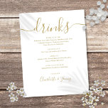 Gouden moderne script huwelijksdrankenmenu flyer<br><div class="desc">Deze elegante script goud en wit minimalistische drankenmenu's zijn perfect voor elke viering. Ontworpen door Thisisnotme©</div>