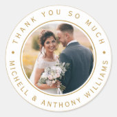 Gouden moderne trouwfoto dank u ronde sticker (Voorkant)