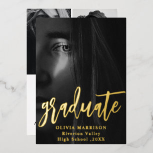 Gouden Moderne Typografie Foto Collage Afstuderen Folie Uitnodiging