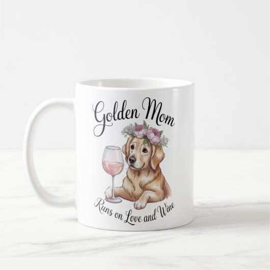 Gouden Moeder Mok Loopt op Liefde en Wijn Grappige (Links)