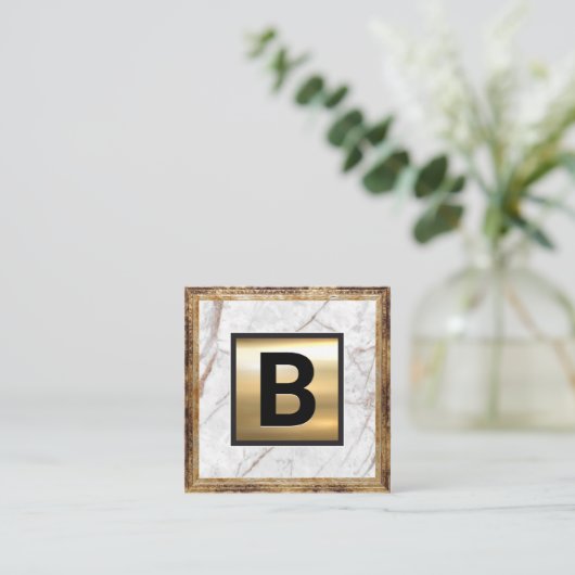 Gouden Monogram | Antieke Lijst | Witte Marmer Vierkante Visitekaartje (Staand voorkant)