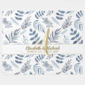 Gouden Monogram Azure Blauwe Botanische Bladeren B Fleece Deken (Voorkant (Horizontaal))