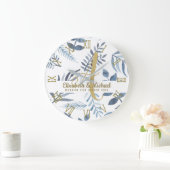 Gouden Monogram Azure Blauwe Botanische Bladeren B Grote Klok (Huis)