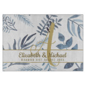 Gouden Monogram Azure Blauwe Botanische Bladeren B Snijplank (Voorkant)