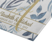 Gouden Monogram Azure Blauwe Botanische Bladeren B Snijplank (Hoek)