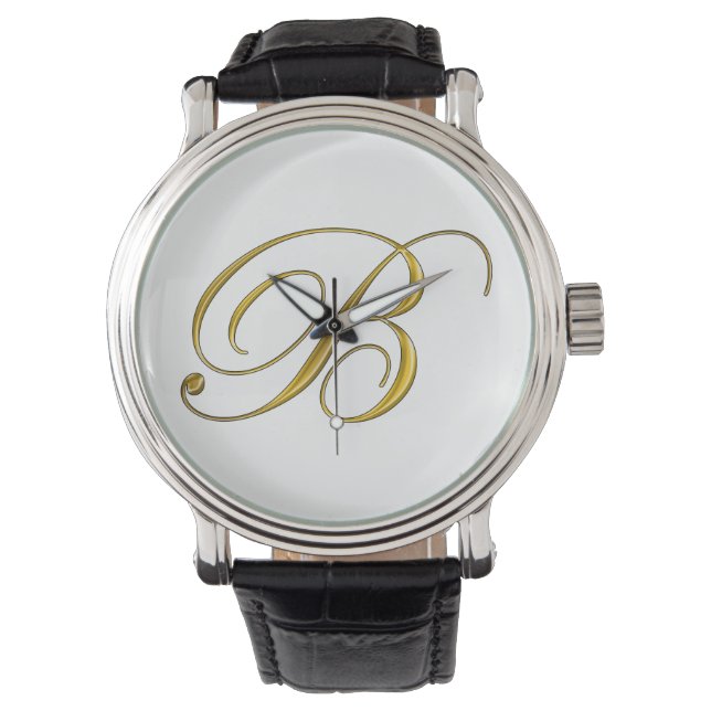 Gouden Monogram B Aangepaste Horloges (Voorkant)