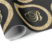 Gouden monogram B Zwart-zwart, Cadeaupapier (Rol Hoek)