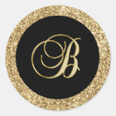 Gouden monogram B Zwart-zwart, Ronde Sticker (Voorkant)