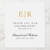 Gouden Monogram Bedankt Elegante Trouwdag Wijn Etiket (Enkel label)