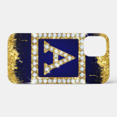 Gouden Monogram Beginletter A Met Blauwe Glitters Case-Mate iPhone Case (Achterkant (horizontaal))