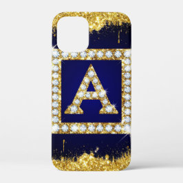Gouden Monogram Beginletter A Met Blauwe Glitters Case-Mate iPhone Case