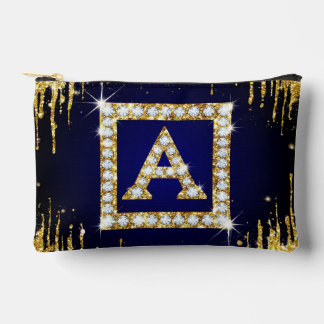 Gouden Monogram Beginletter A Met Blauwe Glitters Etui