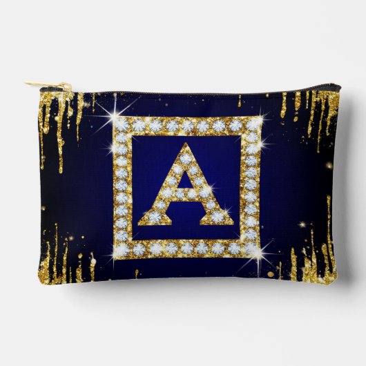 Gouden Monogram Beginletter A Met Blauwe Glitters Etui (Voorkant)