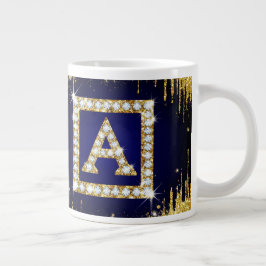 Gouden Monogram Beginletter A Met Blauwe Glitters Grote Koffiekop