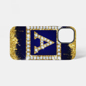 Gouden Monogram Beginletter A Met Blauwe Glitters iPhone Hoesje (Achterkant horizontaal)