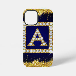 Gouden Monogram Beginletter A Met Blauwe Glitters iPhone 12 Mini Hoesje